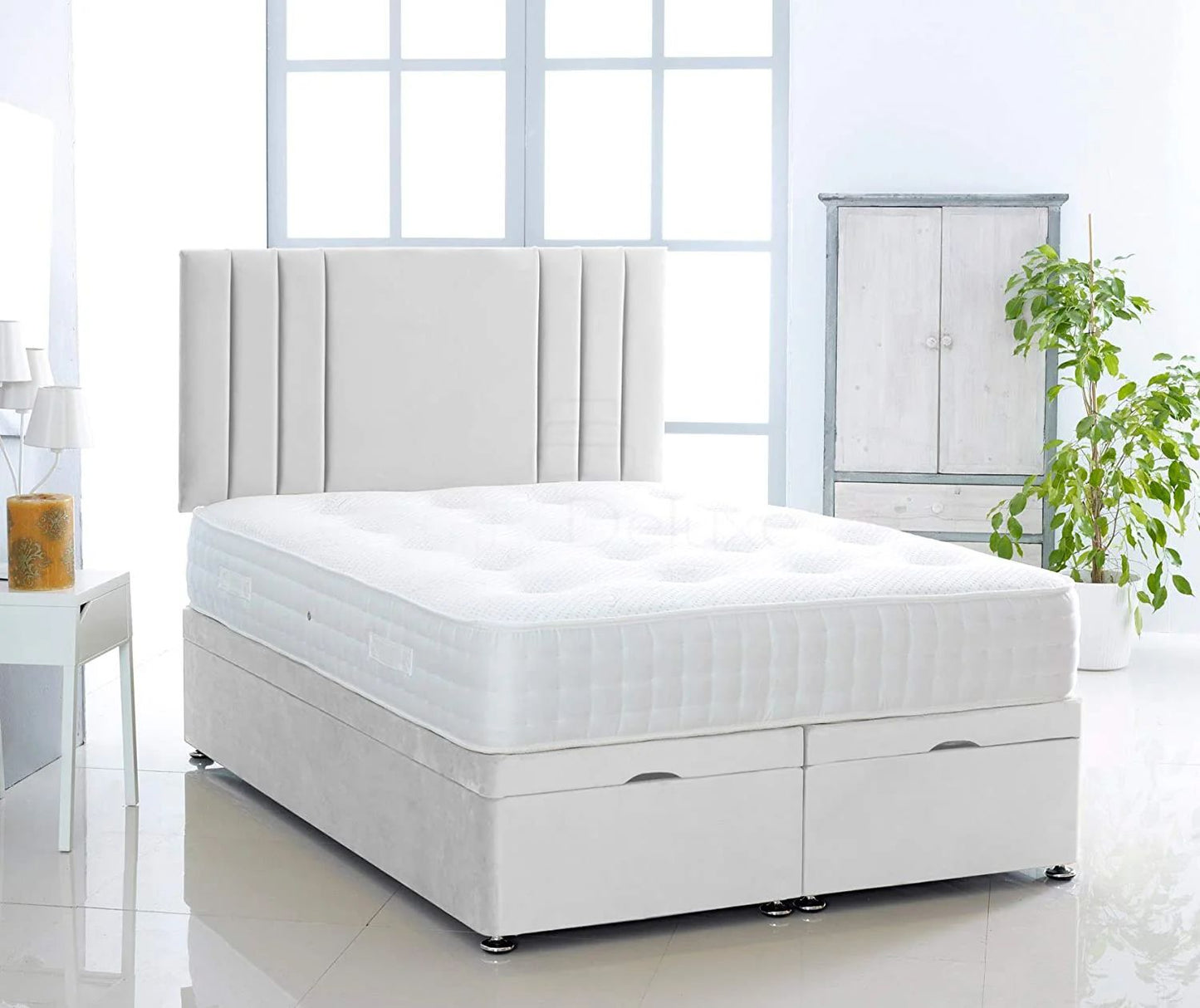 Divan bed with ottoman storage, headboard and mattress