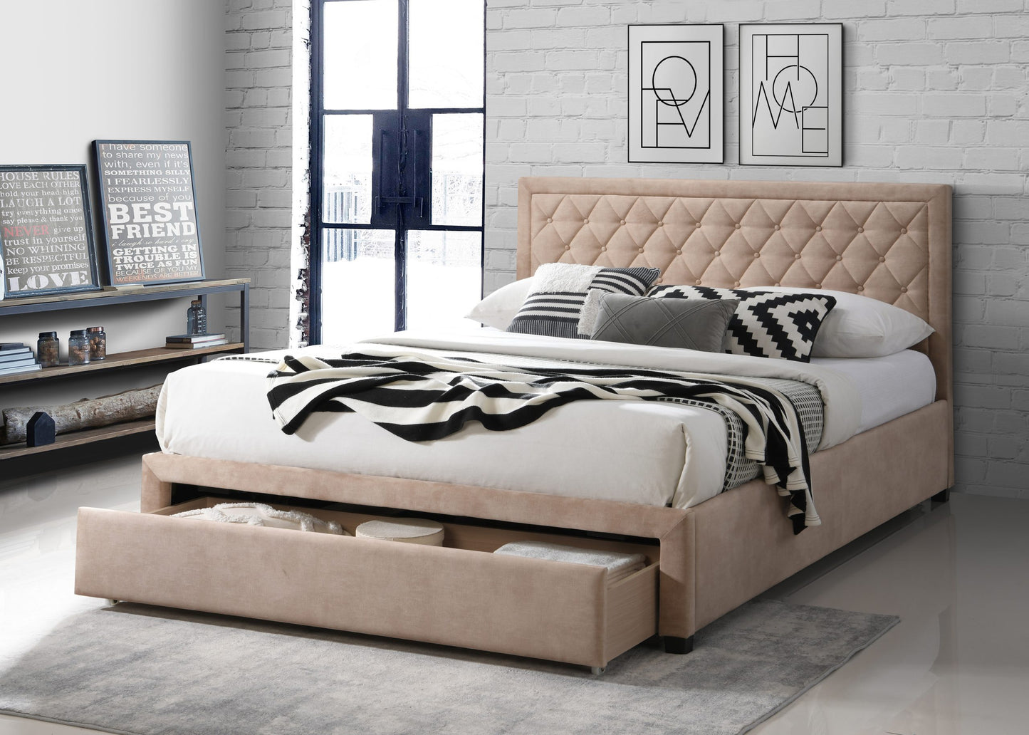 Jasper Double Bed Frame 1 Drawer