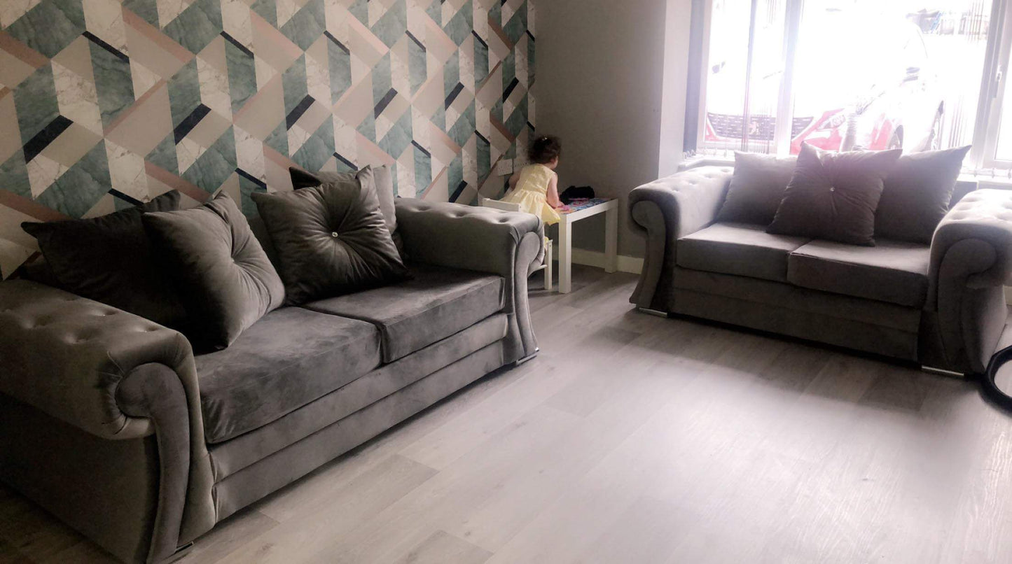 Verona 3+2 Seater Plush Velvet Grey with Diamonds