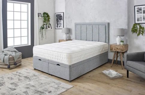 Divan bed with ottoman storage, headboard and mattress